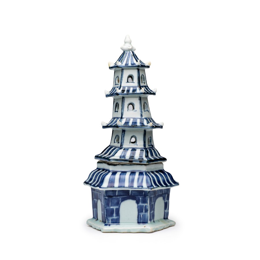 A very rare Chinese blue and white pagoda-shaped incense burner, Wanli