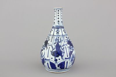 A Chinese blue and white Ming dynasty Wan-Li bottle with horses, 16th C.