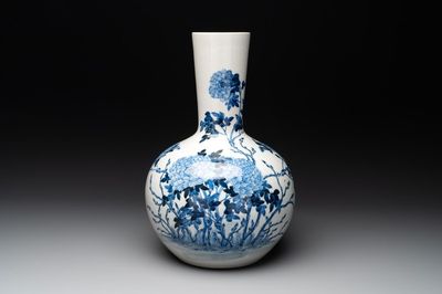A Chinese blue and white 'tianqiuping' 'peony' vase, Qianlong mark, Republic