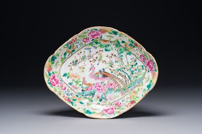 A Chinese Canton famille rose 'phoenix' tazza, 19th C.