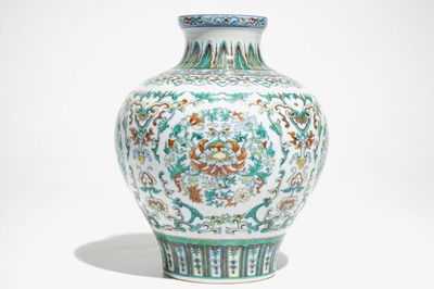 A Chinese doucai vase, Qianlong mark, 20th C.