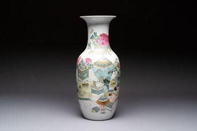 A Chinese famille rose 'Antiquities’ vase, signed Fang Jiazhen 方家珍, dated 1891