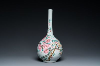 A Chinese famille rose bottle vase with floral design, Yongzheng mark, Republic