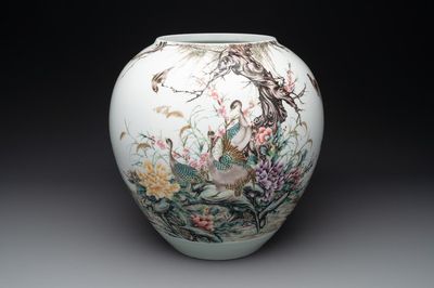 A Chinese famille rose 'ducks and flowers' vase, Xianfeng mark, Republic