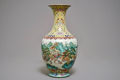A Chinese famille rose 'hundred boys' vase, Jiaqing mark, 19/20th C.