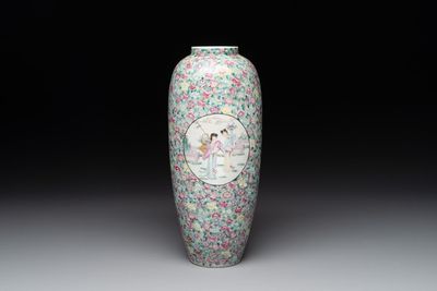 A Chinese famille rose 'millefleurs' 'ladies in a garden' vase, Republic