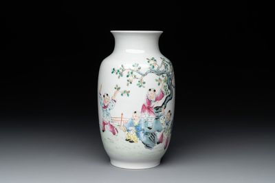 A Chinese famille rose 'playing boys' vase, Hongxian mark, Republic