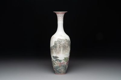 A Chinese famille rose semi-eggshell 'landscape' vase, signed Zhang Zhitang 張志湯, Yitaozhai 亦陶斎 mark, dated 1939