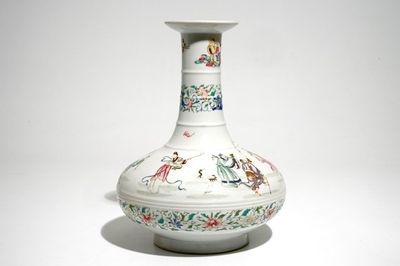 A Chinese famille rose vase with the eight immortals, 20th C.