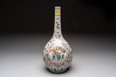 A Chinese famille verte bottle vase, 19th C.