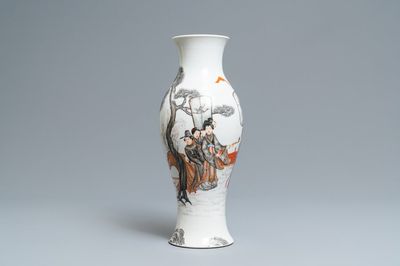 A Chinese grisaille and iron red vase, Ju Ren Tang mark, Republic