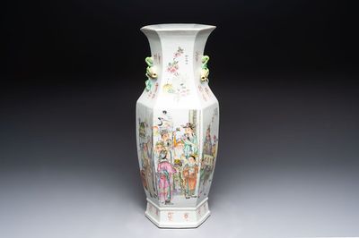 A Chinese hexagonal qianjiang cai vase, signed Wang Qi 王琦, dated 1913