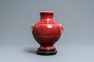 A Chinese monochrome sang-de-boeuf 'hu' vase, Qianlong mark, 19/20th C.