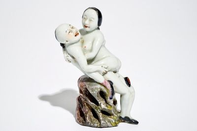 A Chinese polychrome erotical subject group, 19/20th C.