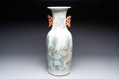 A Chinese qianjiang cai 'Zhu Lin Qi Xian 竹林七賢' vase, signed Wang Zhaoli 汪照黎, dated 1908