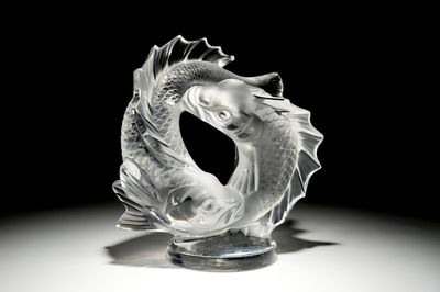 A crystal group of two koi fish, Lalique, France, 2nd half 20th C.