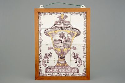 A Dutch Delft tile panel with a flower vase, Rotterdam, 18th C.