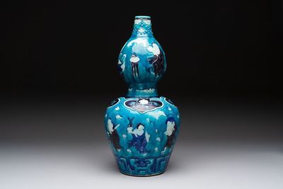 A large Chinese Fahua 'Ba Xian Zhu Shou 八仙祝壽' double gourd vase, 19th C.