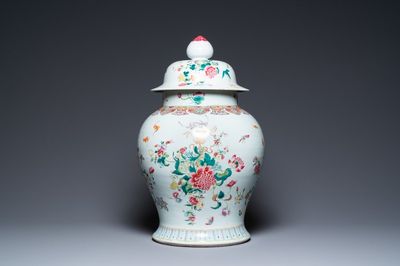 A large Chinese famille rose vase and cover, 19th C.