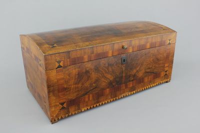A large German inlaid marquetterie documents box, 19th C.