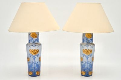 A pair of Art Nouveau glass paste vases mounted as lamps, prob. France, 19/20th C.