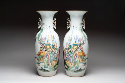 A pair of Chinese famille rose 'Wen Wang Fang Xian 文王訪賢' vases, signed Song Lin Ge 松林閣, 19/20th C.