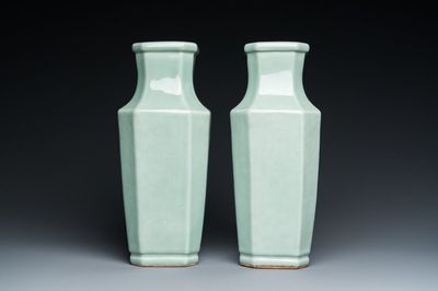 A pair of Chinese monochrome celadon-glazed vases, Xuantong mark and of the period