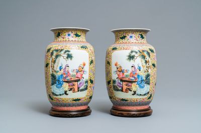 A pair of fine Chinese famille rose vases, Qianlong mark, Republic