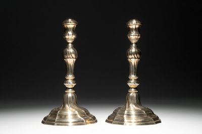 A pair of silver Louis XV candlesticks, marked for Mons, 1776-1779