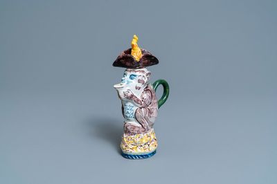 A polychrome Dutch Delft monkey ewer and cover, 18th C.