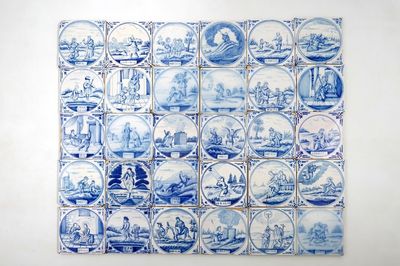 A set of 30 Dutch Delft blue and white biblical tiles, Utrecht, 19th C.
