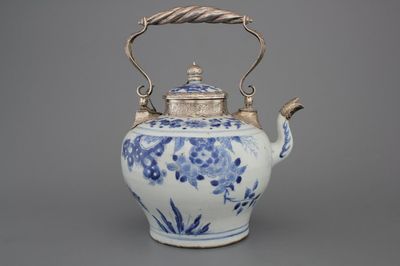 A silver-mounted Transitional teapot and cover, 17th C.