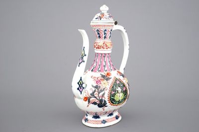 A tall famille rose ewer with cover for the Indian market, 19th C.