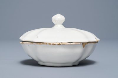 A white-glazed spice box and cover, Brussels, 18th C.