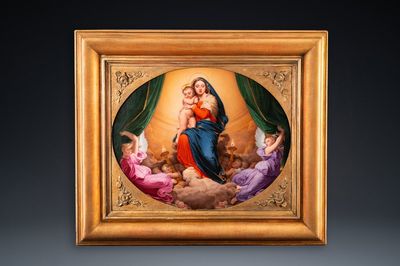 Aimée Perlet (active 1798-1854): 'Virgin with Child' after Dominique Ingres' 'The Vow of Louis XIII', Paris porcelain plaque, dated 1848