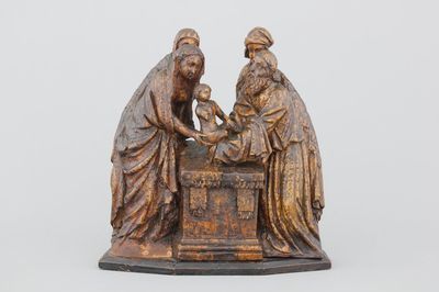 An Antwerp oak retable fragment depicting "The Circumcision", 16/17th C.