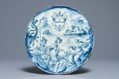 An Italian maiolica armorial tazza, Savona, 18th C.
