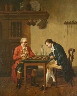 Col, Jan David (Belgium, 1822-1900), The checkers players, oil on panel, dated 1870