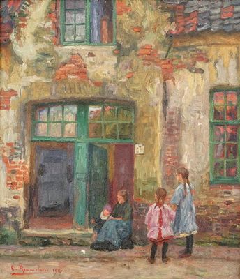 Emile Rommelaere (1873-1961), A view in Bruges, oil on canvas, dated 1916