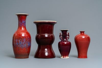 Four Chinese monochrome flambé and sang-de-boeuf vases, 19/20th C.