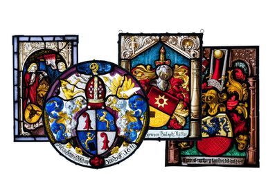 Four painted armorial subject glass-in-lead windows, Switzerland, 19th C.