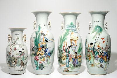 Four various Chinese famille rose vases, 19/20th C.