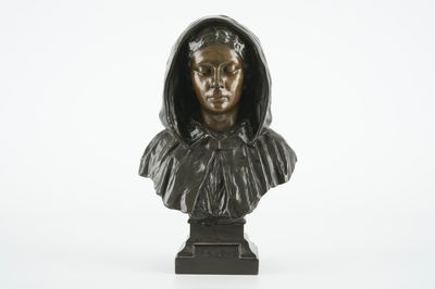 Gustave Pickery (1862-1921), A female bust inscribed "Brugghe", bronze group