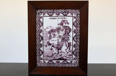 Rotterdam Delft manganese tile picture Marcus Curtius 18th C.