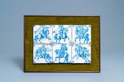 Six Dutch Delft blue and white 'horserider' tiles, 17/18th C.