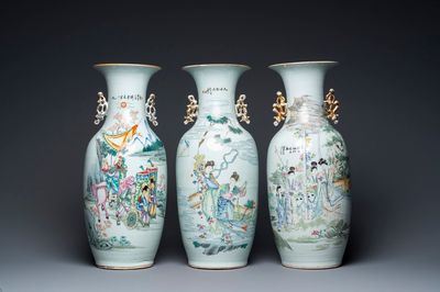 Three Chinese famille rose and qianjiang cai vases, 19/20th C.