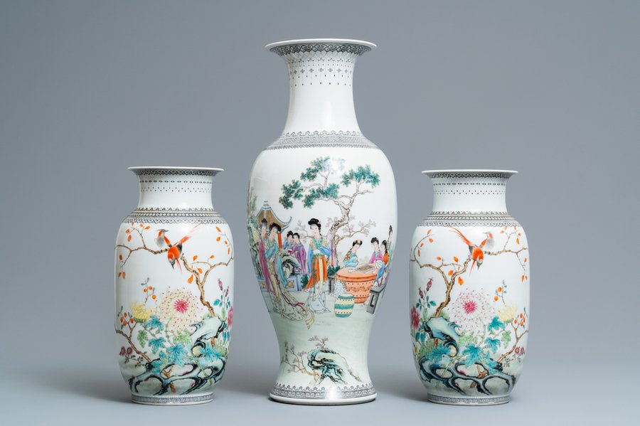 Three Chinese famille rose vases, Republic