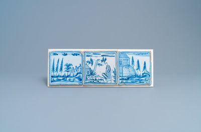 Three large blue and white tiles, Kellinghusen, Germany, 1st quarter 19th C.