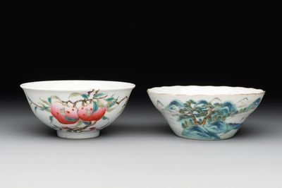 Two Chinese famille rose 'peach' and 'landscape' bowls, Tongzhi and Guangxu marks and of the period
