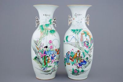Two Chinese famille rose vases with figures and playing children, 19/20th C.